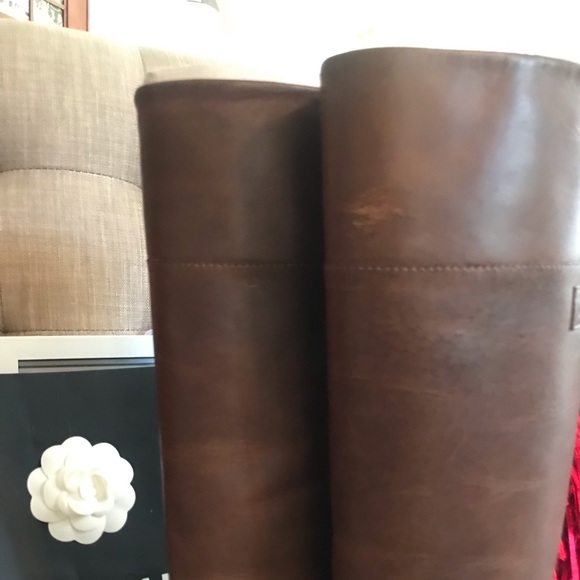 Chanel Knee High Boots Zip up Logo Brown Leather - Picture 10 of 16